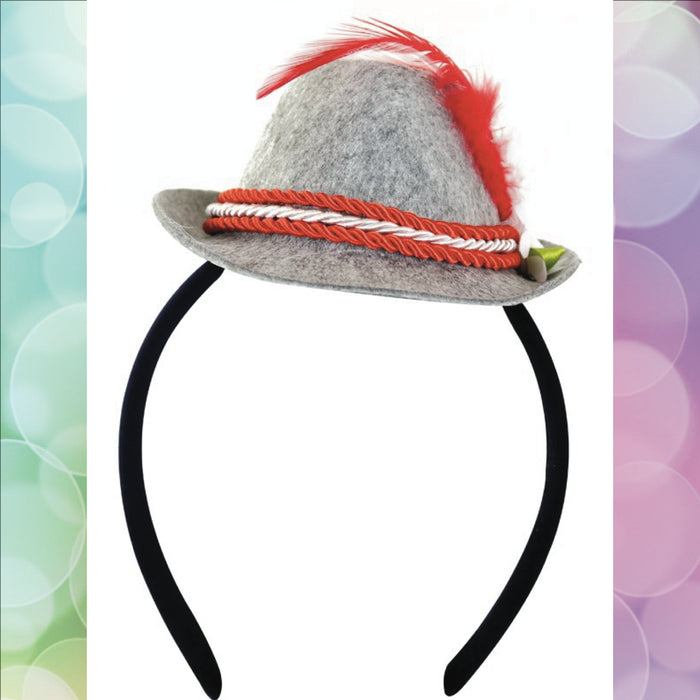 Mini Tiroler Hoedje rood op hoofdband / diadeem / Oktoberfest - Scattando Webshop
