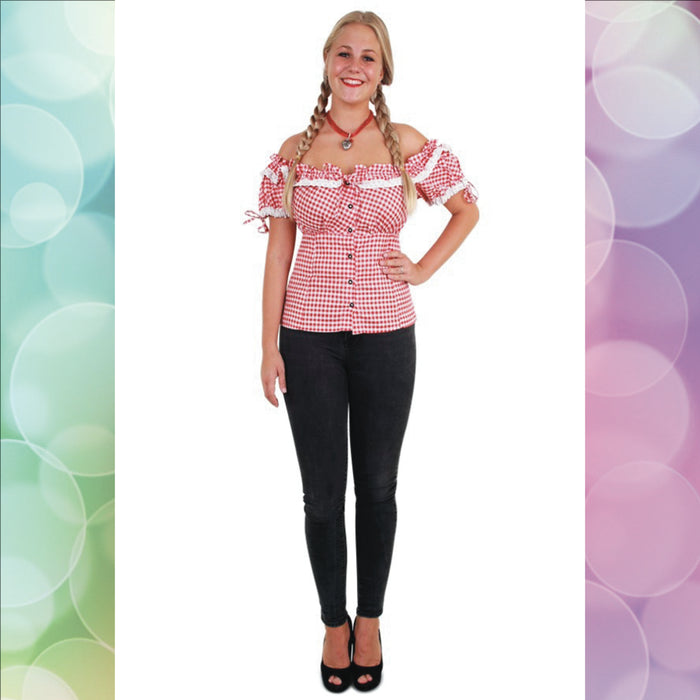 Tiroler Blouse Rood/Wit Dames - Scattando Verkleedhuis