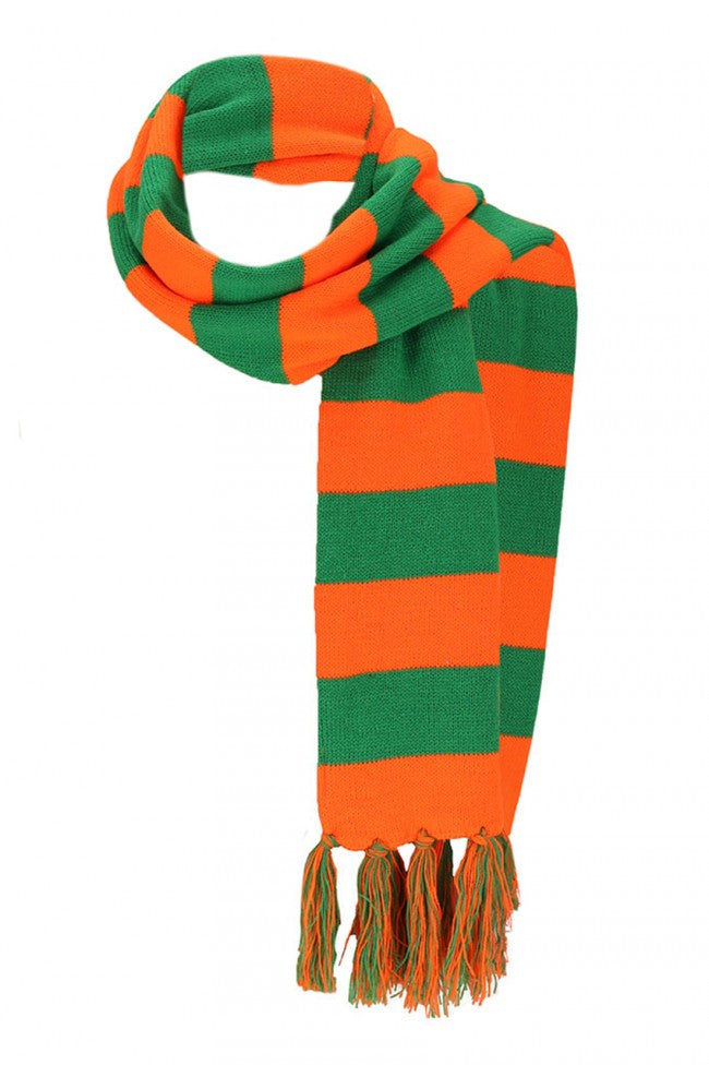 Gebreide sjaal oranje/groen gestreept Kruikezeikers
