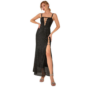 Sexy and Elegant High Slit Sequin Evening Party Dress