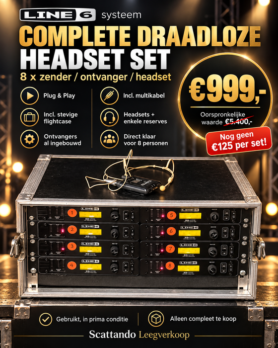 Line 6 XD-V75 draadloos systeem – 8 headsets + flightcase