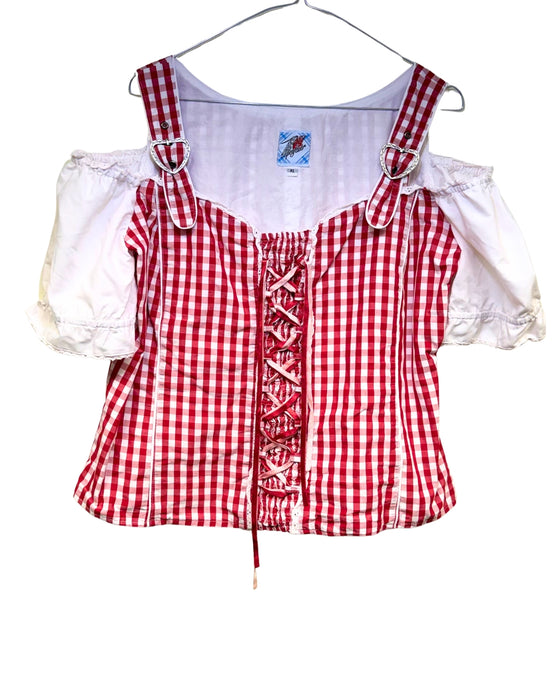 Oktoberfest blouse rood/wit dames Deluxe grote maten - Scattando Webshop