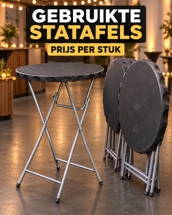 Gebruikte inklapbare statafel – zwart – prijs per stuk.