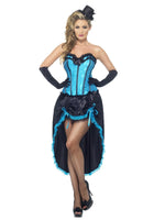 Burlesque Danseres Kostuum, Blauw, met Korset en Verstelbare Rok