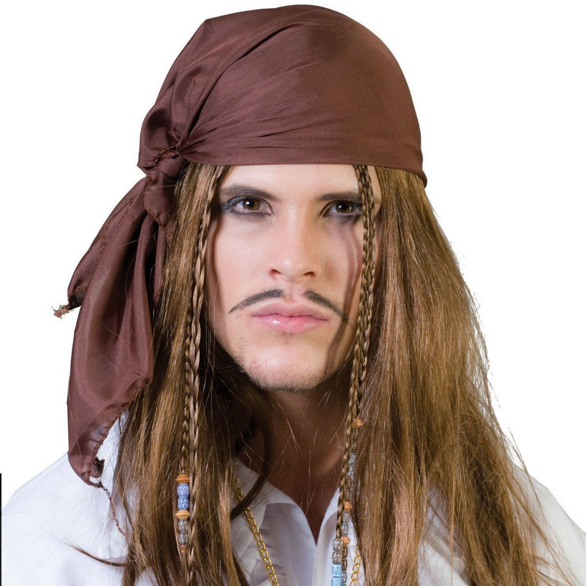 Pruik Bruine Piraten Bandana Jack Sparrow - Scattando Verkleedhuis