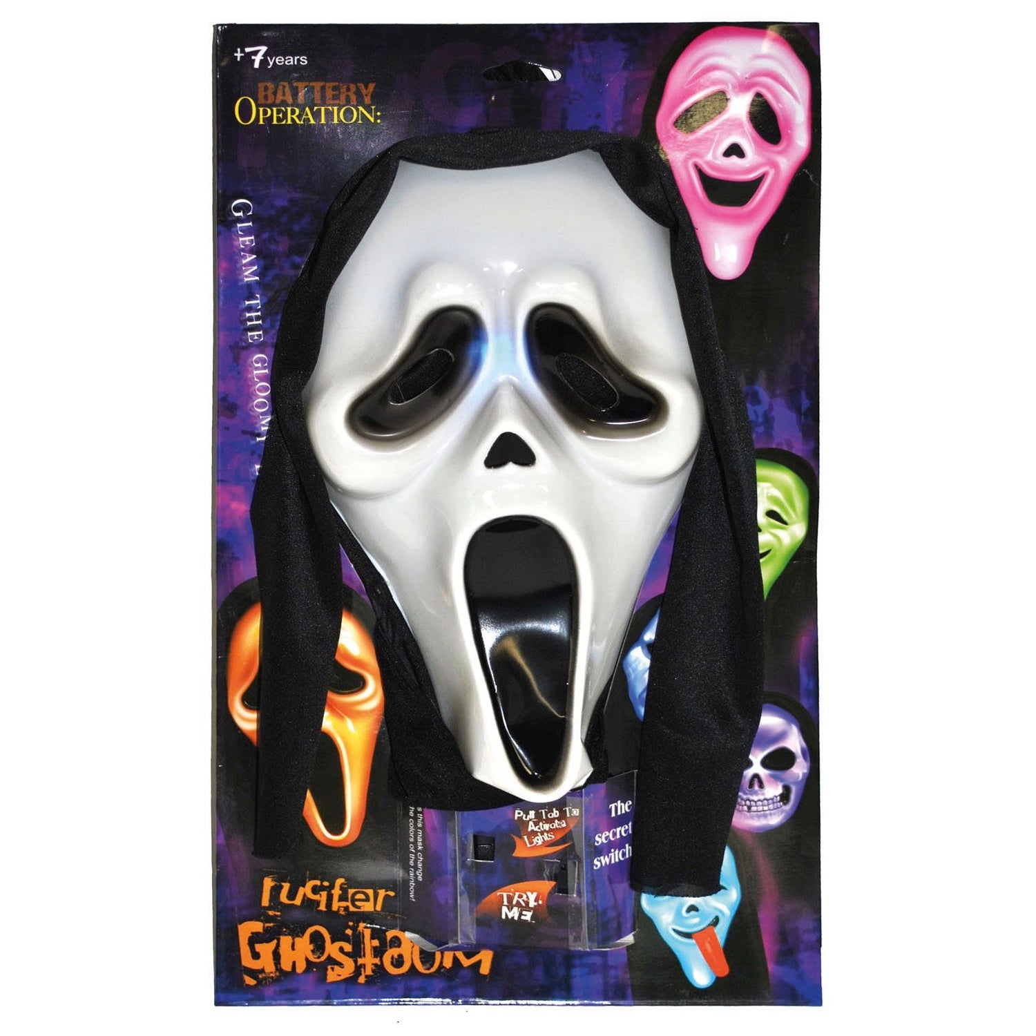 Scream masker met kap en licht - Scattando Verkleedhuis