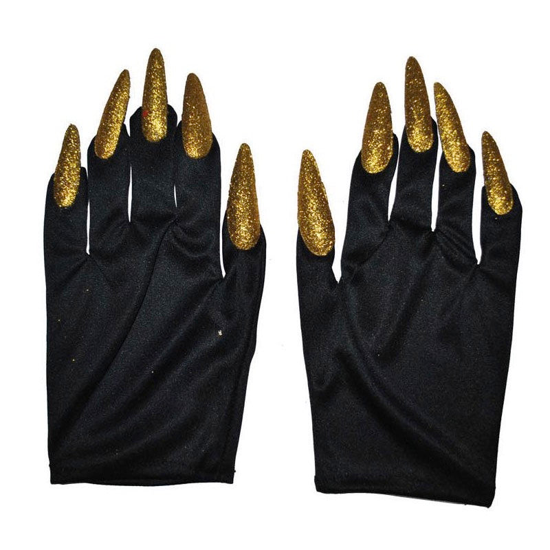 Handschoenen met glitterklauwen goud - Scattando Verkleedhuis
