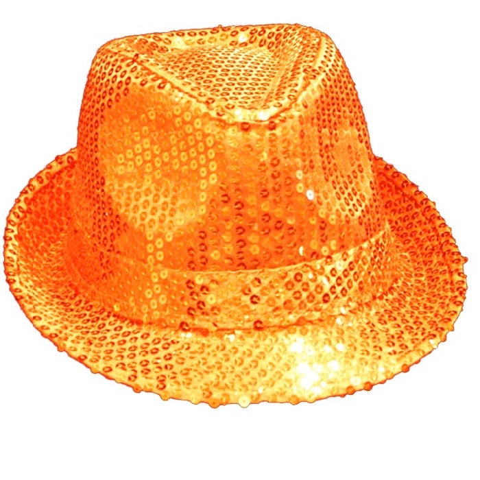 Pailletten hoed oranje - Scattando Verkleedhuis
