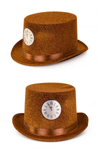 Hoge hoed koper glitter met klok