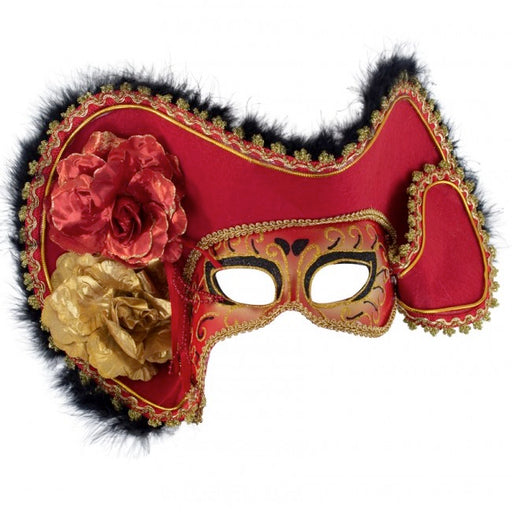 Oogmasker Venetië met hoed goud / zilver / rood - Scattando Webshop