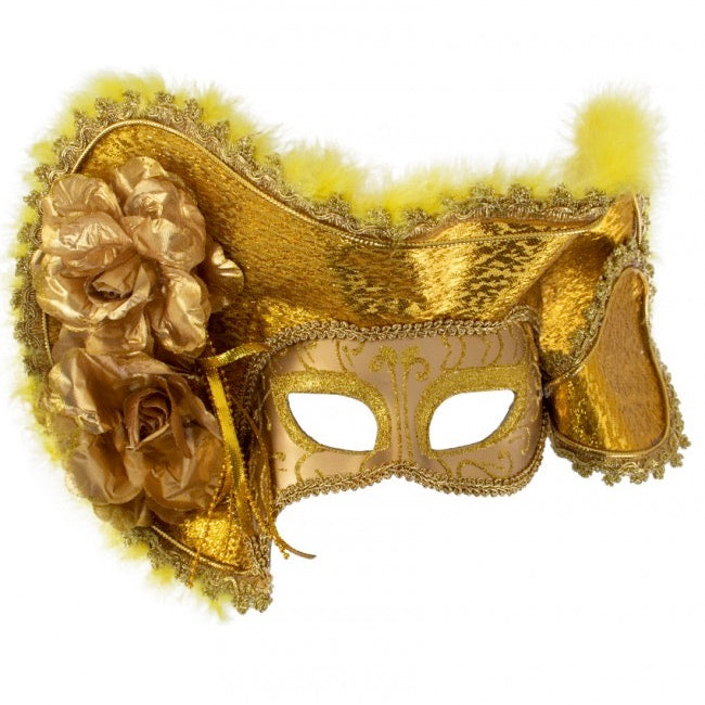 Oogmasker Venetië met hoed goud / zilver / rood