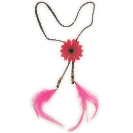 Hoofdband met roze bloem en veren