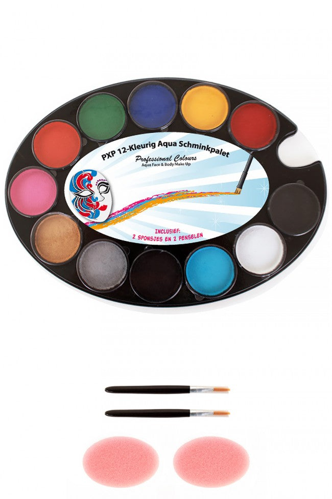 PXP Professional Colours palet basic 12 x 4 gram with 2 sponges and 2 pencils