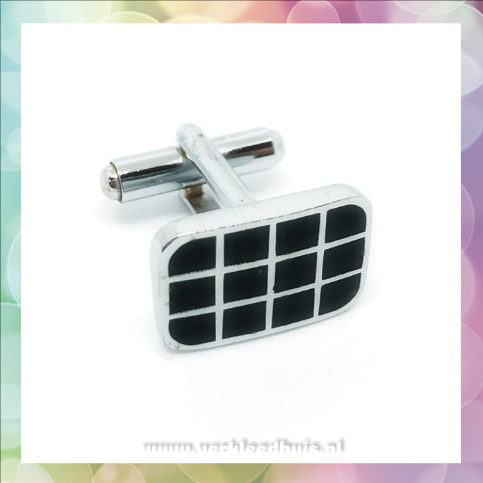 Manchetknopen / Cufflinks per paar Zilver Zwart geblokt - Scattando Webshop