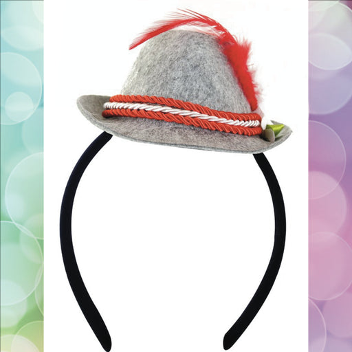 Mini Tiroler Hoedje rood op hoofdband / diadeem / Oktoberfest - Scattando Webshop