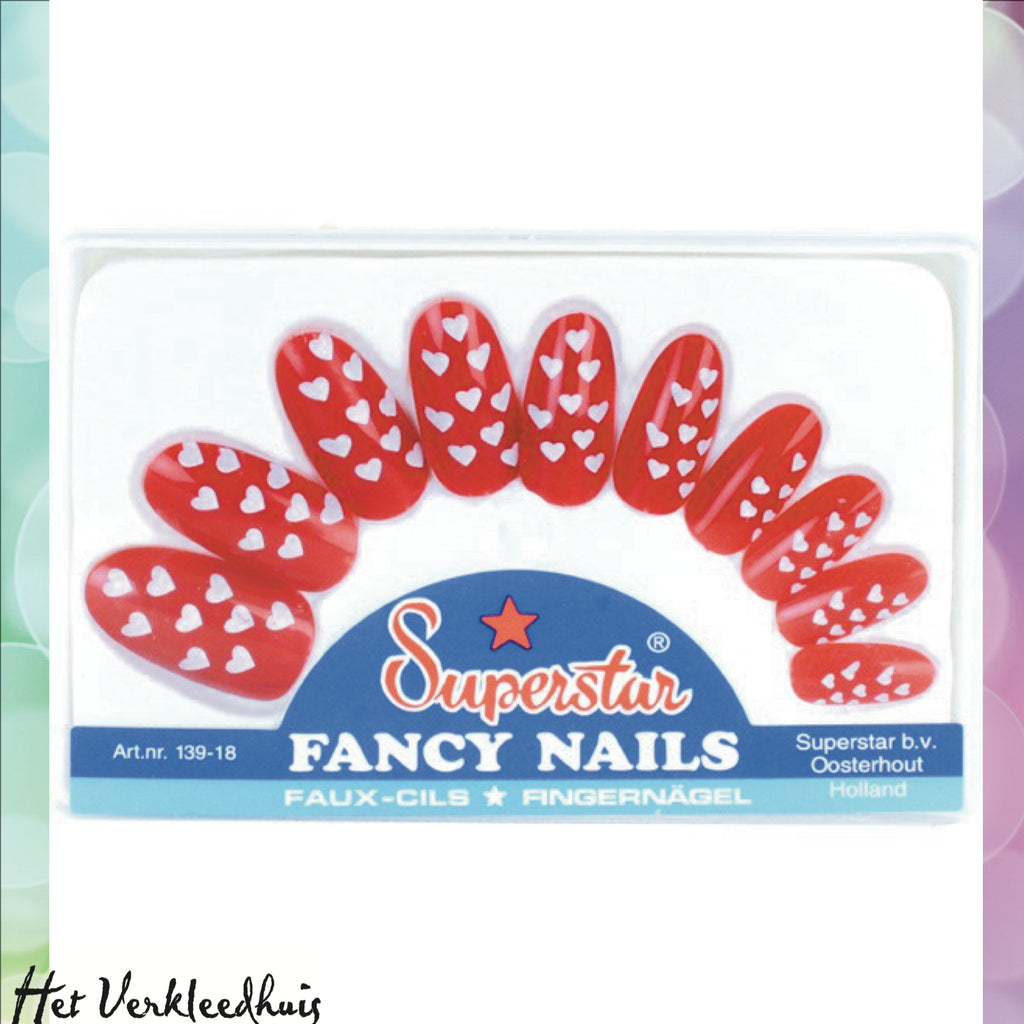 Nagels superstar rood + hartjes - Scattando Verkleedhuis